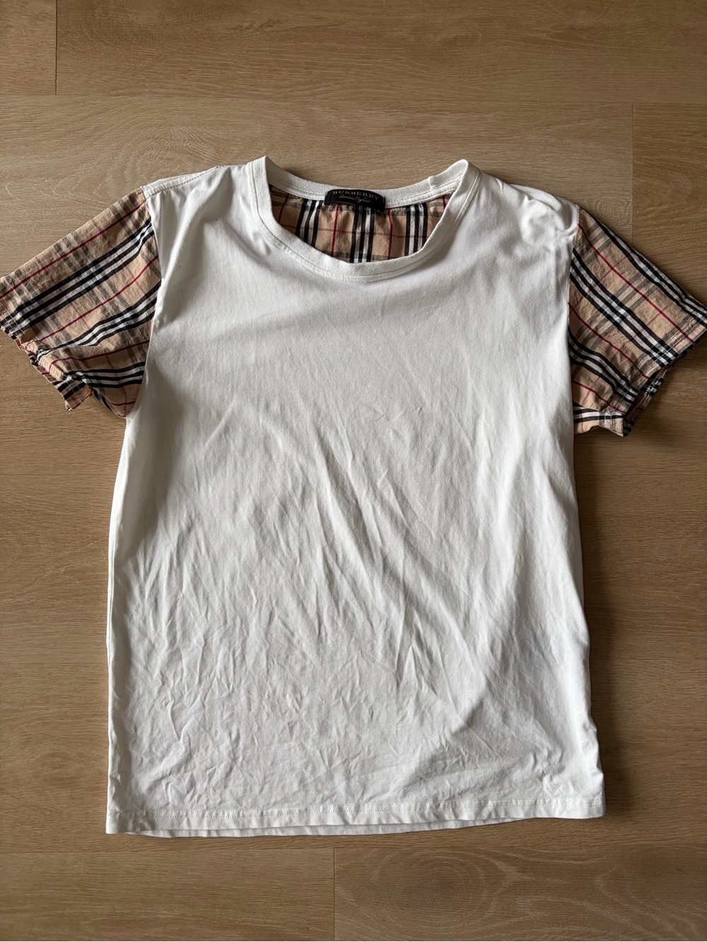 Burberry London Nova Check Sleeve White Cotton T-Shirt